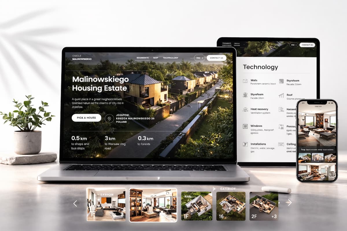 Project Malinowskiego Housing Estate Website showed on real device.